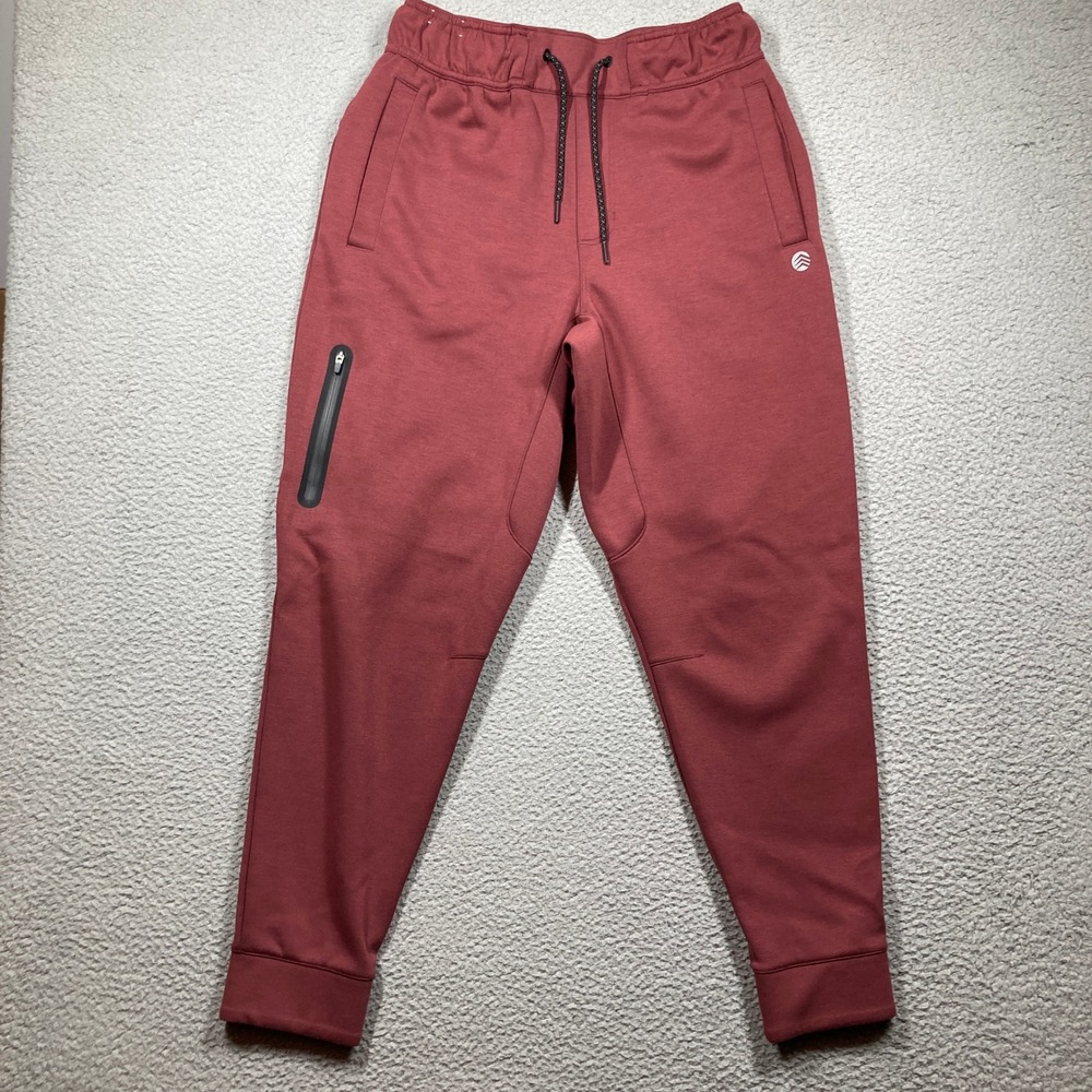 Solaris Tech Fleece Joggers Mens Large Burgundy Maroon Tapered Zipper Pockets